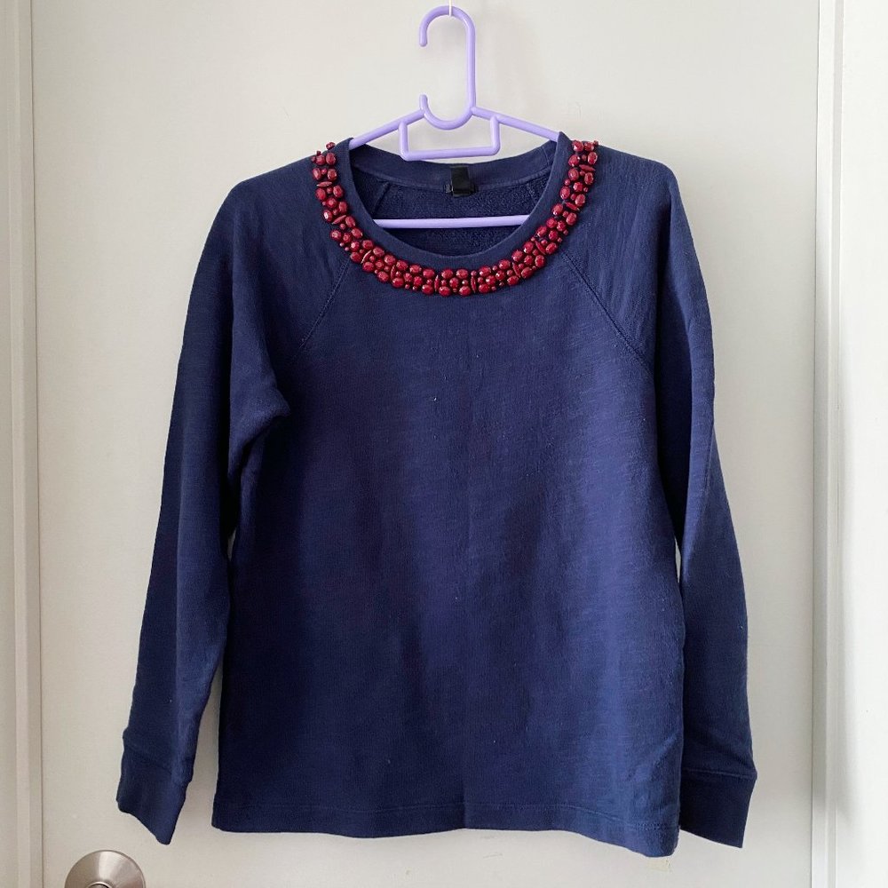 J.Crew Navy Embellished Sweatshirt SZ XS